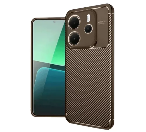 Xiaomi Redmi Note 14 4G Kılıf Auto Focus Karbon Kapak - Kahverengi