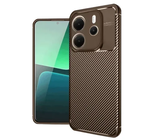 Xiaomi Redmi Note 14 4G Kılıf Auto Focus Karbon Kapak - Kahverengi