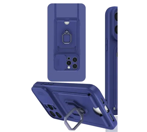 Apple iPhone 15 Pro Max Kılıf Zuma Kartvizitli Yüzüklü Silikon - Lacivert
