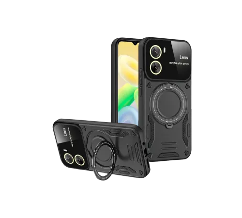 Vivo Y16 Kılıf Joy Lens Standlı Kapak - Siyah