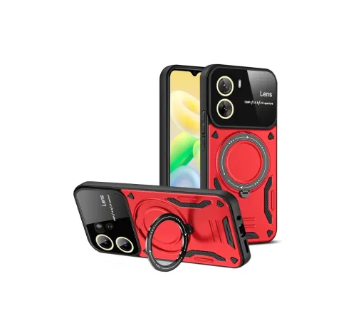 Vivo Y16 Kılıf Joy Lens Standlı Kapak - Kırmızı