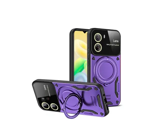 Vivo Y16 Kılıf Joy Lens Standlı Kapak - Mor