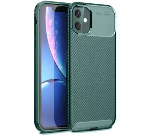 Apple iPhone 11 Kılıf Auto Focus Karbon Kapak - Koyu Yeşil