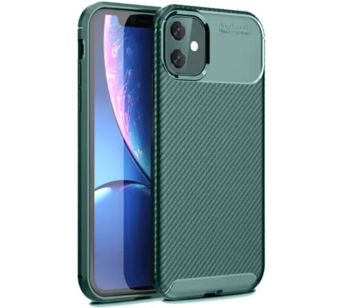 Apple iPhone 11 Kılıf Auto Focus Karbon Kapak - Koyu Yeşil