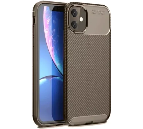 Apple iPhone 11 Kılıf Auto Focus Karbon Kapak - Kahverengi