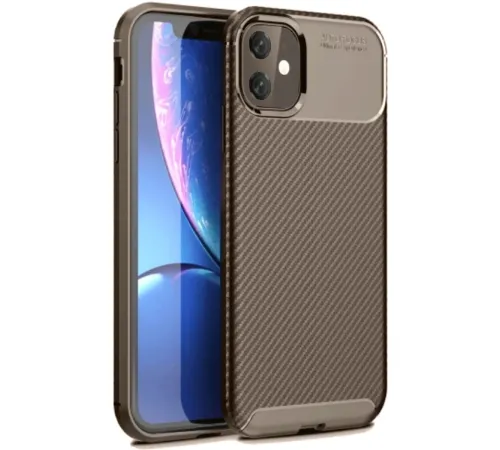 Apple iPhone 11 Kılıf Auto Focus Karbon Kapak - Kahverengi