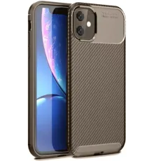 Apple iPhone 11 Kılıf Auto Focus Karbon Kapak - Kahverengi