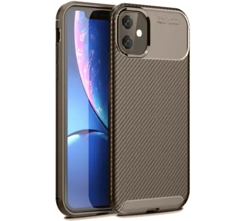 Apple iPhone 11 Kılıf Auto Focus Karbon Kapak - Kahverengi