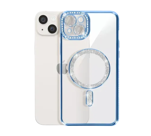 Apple iPhone 15 Kılıf Joke Simli Magneticsafe Kılıf - Mavi