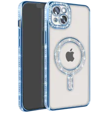 Apple iPhone 15 Kılıf Joke Simli Magneticsafe Kılıf - Mavi