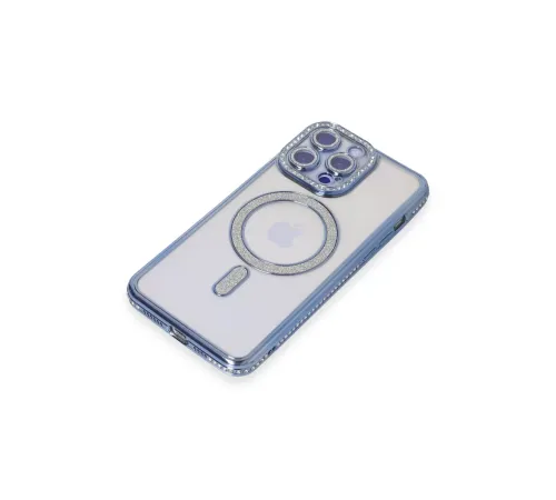 Apple iPhone 15 Pro Kılıf Joke Simli Magneticsafe Kılıf - Mavi