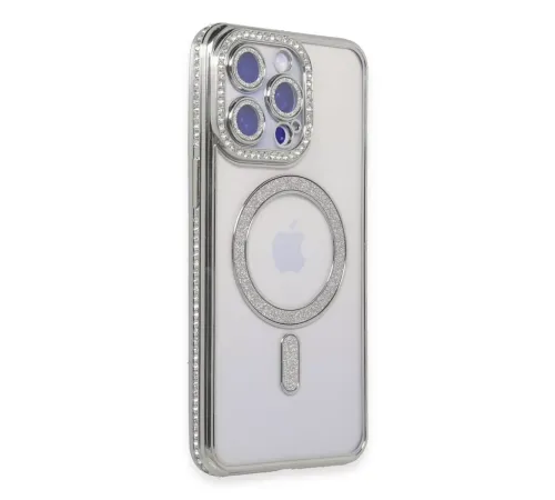 Apple iPhone 15 Pro Kılıf Joke Simli Magneticsafe Kılıf - Gümüş