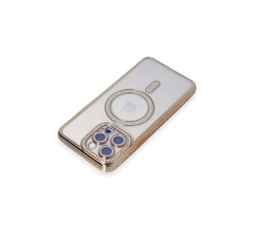 Apple iPhone 15 Pro Max Kılıf Joke Simli Magneticsafe Kılıf - Gold