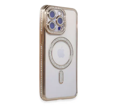 Apple iPhone 15 Pro Max Kılıf Joke Simli Magneticsafe Kılıf - Gold