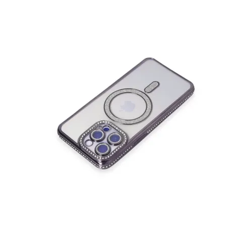 Apple iPhone 15 Pro Max Kılıf Joke Simli Magneticsafe Kılıf - Derin Mor
