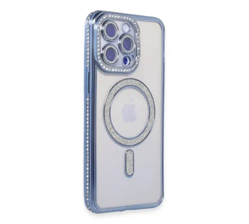 Apple iPhone 15 Pro Max Kılıf Joke Simli Magneticsafe Kılıf - Mavi