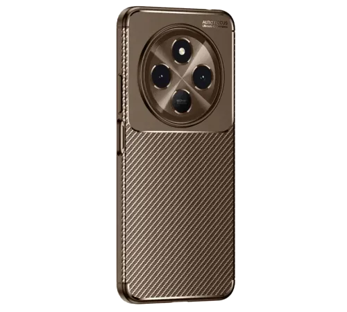 Tecno Spark 30 Kılıf Auto Focus Karbon Kapak - Kahverengi