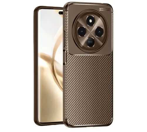 Tecno Spark 30 Kılıf Auto Focus Karbon Kapak - Kahverengi