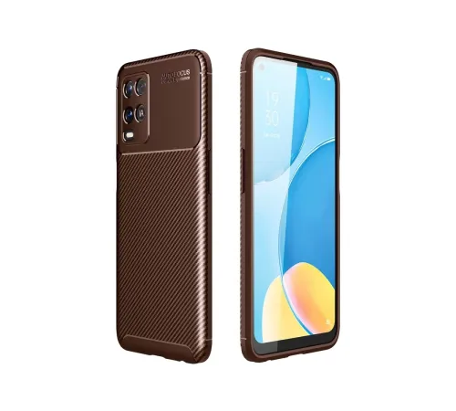 A54 4G Kılıf Auto Focus Karbon Kapak - Kahverengi