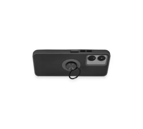 Vivo Y16 Kılıf Montreal Yüzüklü Silikon Kapak - Siyah