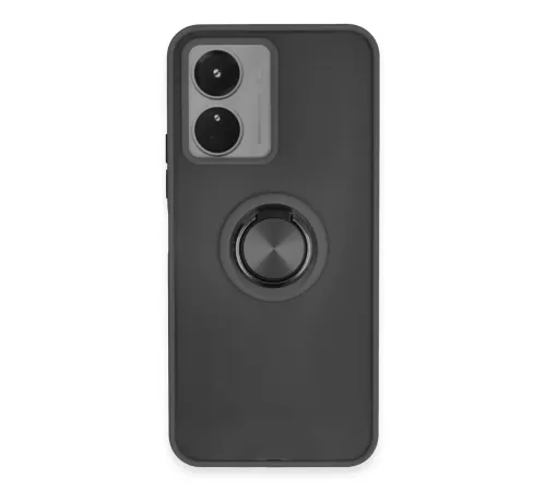 Vivo Y16 Kılıf Montreal Yüzüklü Silikon Kapak - Siyah