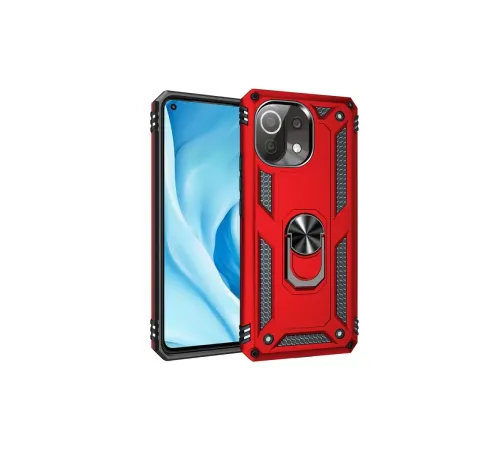 Xiaomi Mİ 11 Lite Kılıf Sofya Yüzüklü Silikon Kapak - Kırmızı