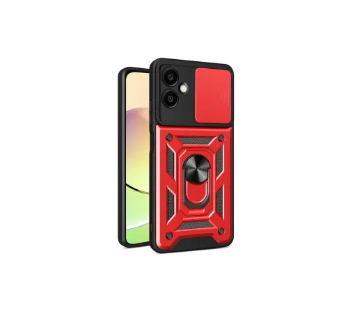 Samsung Galaxy A06 Kılıf Pars Lens Yüzüklü Silikon - Kırmızı