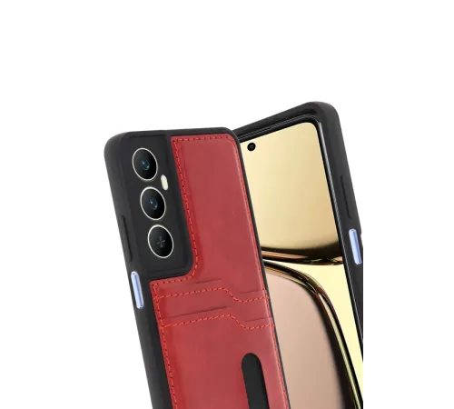 Realme C65 Sara Kartvizitli Deri Kılıf - Kırmızı