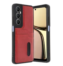 Realme C65 Sara Kartvizitli Deri Kılıf - Kırmızı