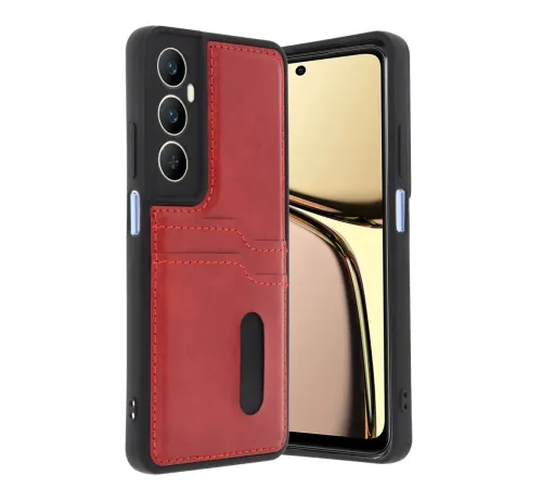 Realme C65 Sara Kartvizitli Deri Kılıf - Kırmızı