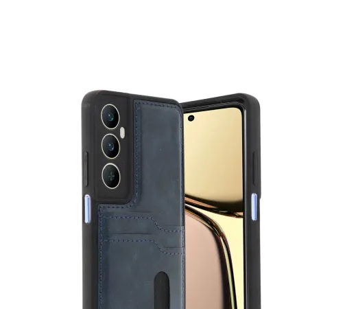 Realme C65 Sara Kartvizitli Deri Kılıf - Lacivert