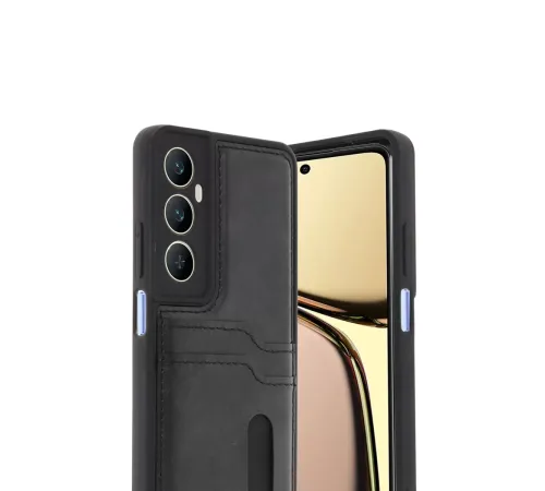 Realme C65 Sara Kartvizitli Deri Kılıf - Siyah