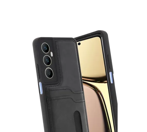 Realme C65 Sara Kartvizitli Deri Kılıf - Siyah