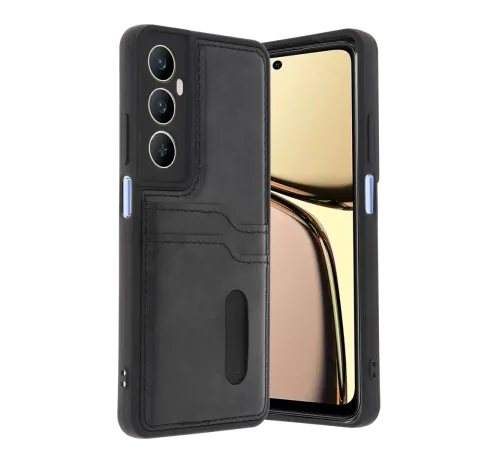 Realme C65 Sara Kartvizitli Deri Kılıf - Siyah