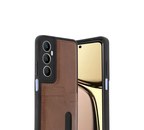 Realme C65 Sara Kartvizitli Deri Kılıf - Taba