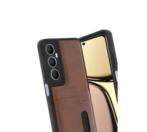 Realme C65 Sara Kartvizitli Deri Kılıf - Taba