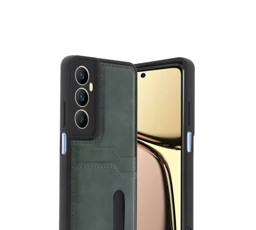 Realme C65 Sara Kartvizitli Deri Kılıf - Yeşil