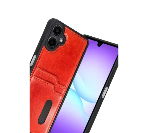 Samsung Galaxy A07 4G Sara Kartvizitli Deri Kılıf - Kırmızı