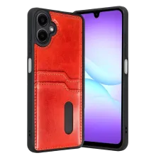 Samsung Galaxy A07 4G Sara Kartvizitli Deri Kılıf - Kırmızı