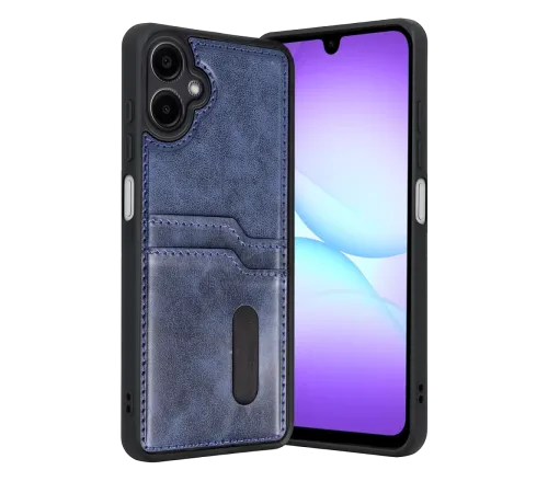 Samsung Galaxy A07 4G Sara Kartvizitli Deri Kılıf - Lacivert