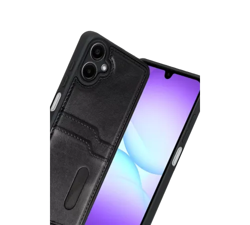 Samsung Galaxy A07 4G Sara Kartvizitli Deri Kılıf - Siyah