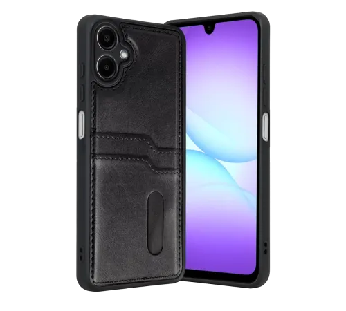Samsung Galaxy A07 4G Sara Kartvizitli Deri Kılıf - Siyah