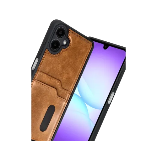 Samsung Galaxy A07 4G Sara Kartvizitli Deri Kılıf - Taba