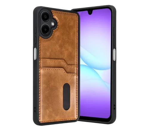 Samsung Galaxy A07 4G Sara Kartvizitli Deri Kılıf - Taba