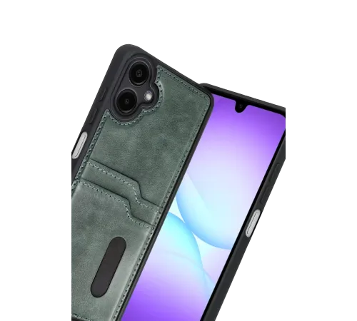 Samsung Galaxy A07 4G Sara Kartvizitli Deri Kılıf - Yeşil