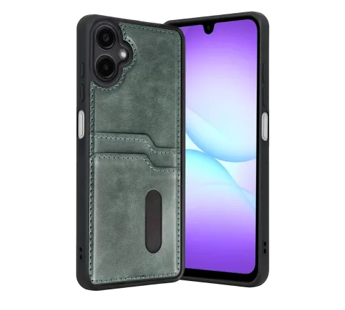 Samsung Galaxy A07 4G Sara Kartvizitli Deri Kılıf - Yeşil