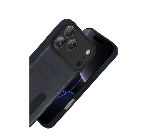Apple iPhone 17 Pro Sara Kartvizitli Deri Kılıf - Siyah