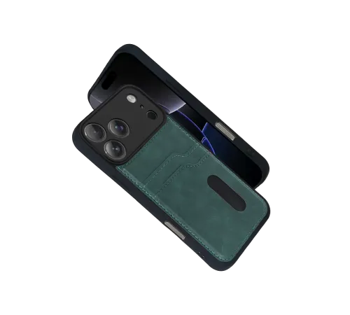 Apple iPhone 17 Pro Sara Kartvizitli Deri Kılıf - Yeşil