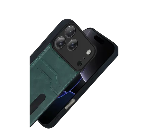 Apple iPhone 17 Pro Sara Kartvizitli Deri Kılıf - Yeşil