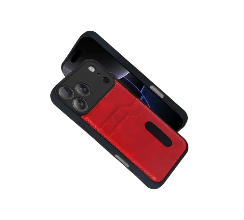 Apple iPhone 17 Pro Max Sara Kartvizitli Deri Kılıf - Kırmızı